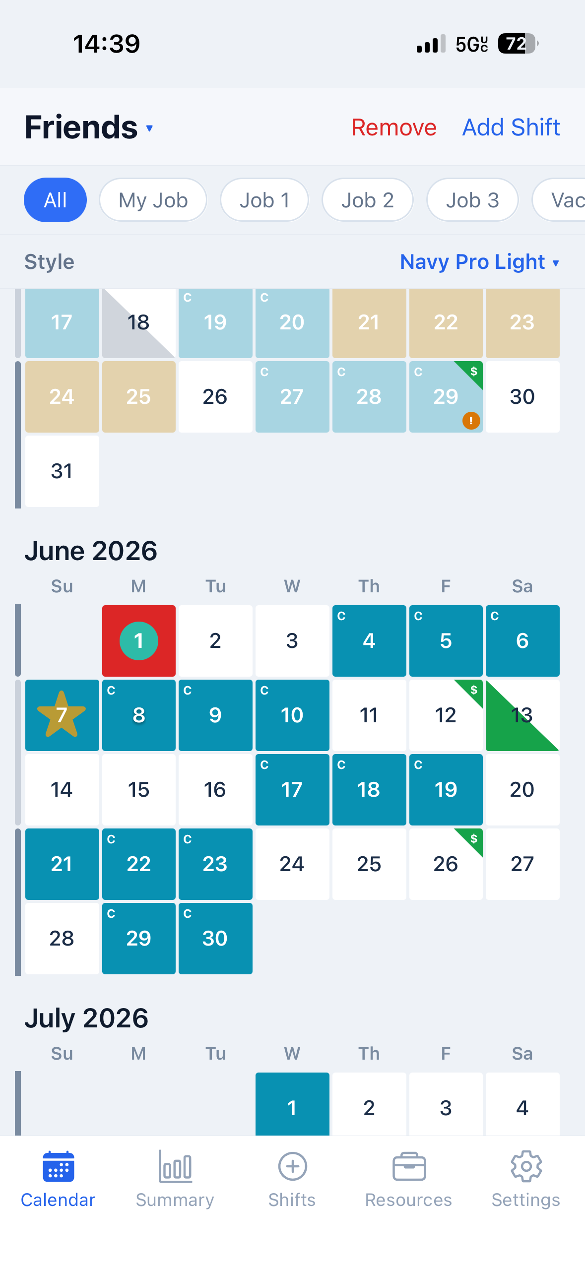 BadgeBoard shift calendar screen