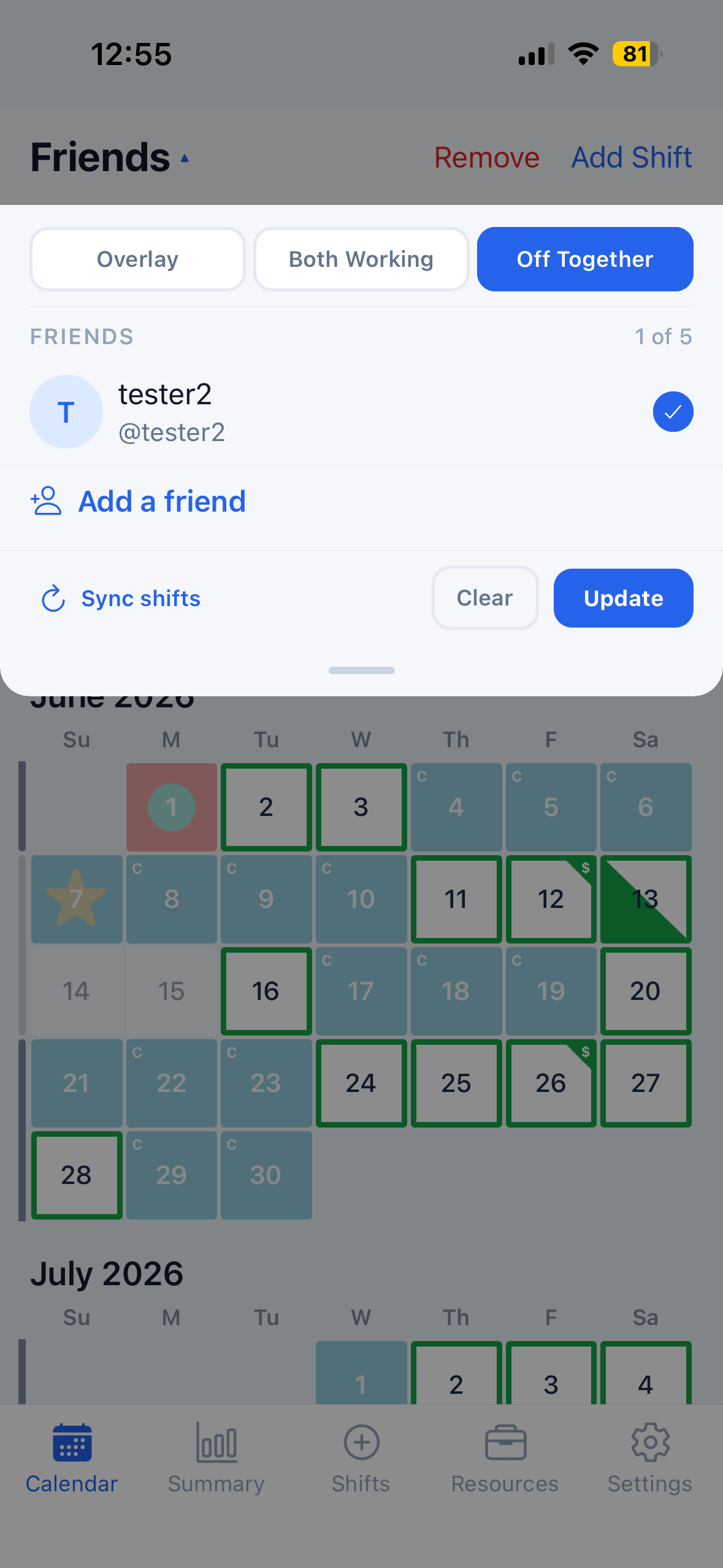 BadgeBoard friends schedule comparison screen